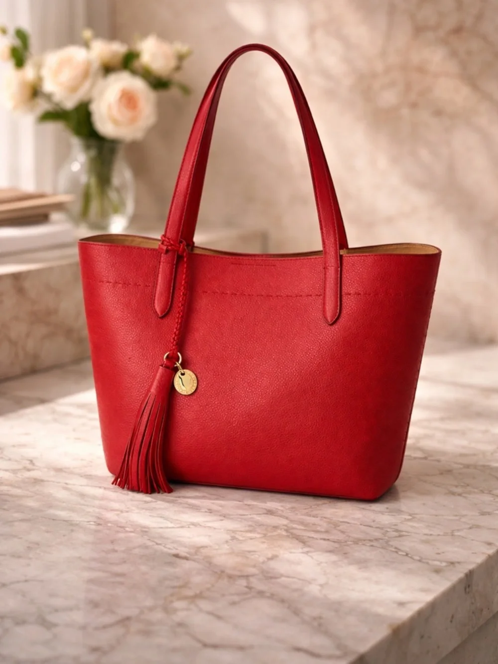 Cole Haan Red Leather Shoulder bag structured tote bag everyday